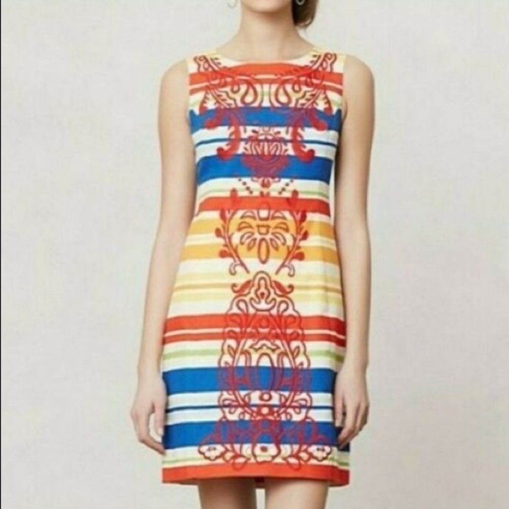 ANTHROPOLOGIE‎ Tabitha Totem Embroidered Canvas Dress Size 0 EUC